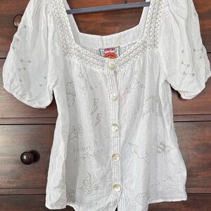 Johnny Was White Embroidered Button-Up Top